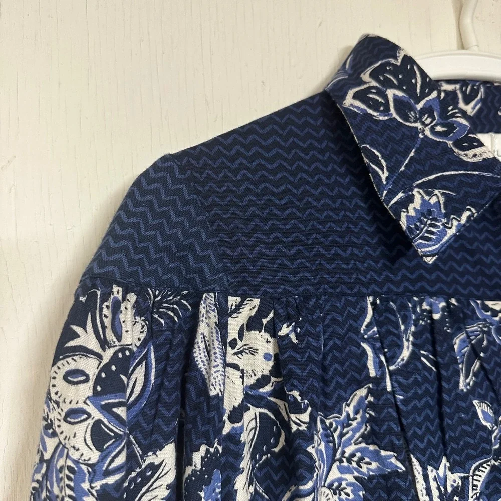 NWT Miss June Paris Blue Floral Paisley Button Front‎ Tiered Ruffle Dress OS